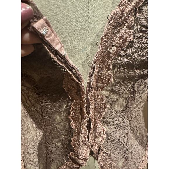 Vintage Ann Ferriday Stock Cotton Lace Hook N Eye Corset Top M - Picture 4 of 5